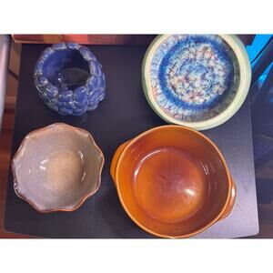 Lot Of Vintage Pottery Ceramic Signed Studio And Emile Henry Bake ware